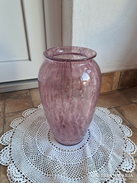 Ritka rózsaszín repesztett Fátyolüveg fátyol karcagi berekfürdői üveg váza Gyűjtői