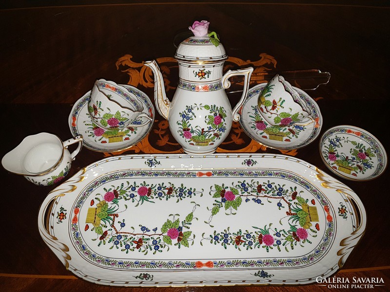 Herend 2-person colored coffee set with an Indian basket pattern