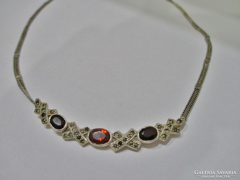 Beautiful old garnet and marcasite silver necklace / necklaces
