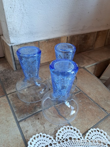 Ritka kék gyertyatartó váza repesztett Gyönyörű  Fátyolüveg fátyol karcagi berekfürdői üveg