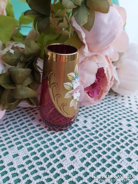 Gyönyörű aranyozott   üveg Bohemia cseh  váza Gyűjtői darab mid -century modern