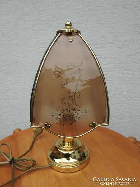 Vintage lamp with a glass shade with a polished flower pattern