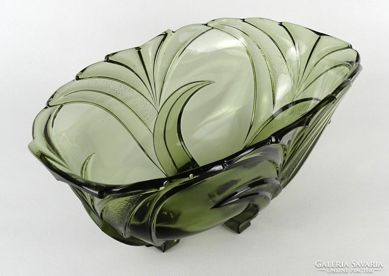 1N039 old large oval shaped smoked glass center serving bowl 29 cm