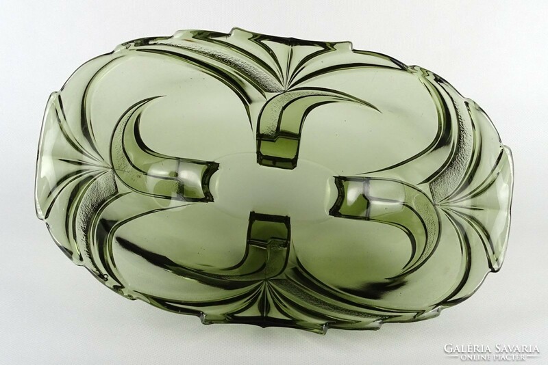 1N039 old large oval shaped smoked glass center serving bowl 29 cm