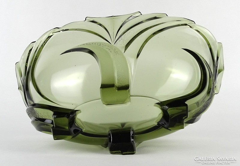 1N039 Régi nagyméretű ovális alakú füstüveg asztalközép kínáló tál 29 cm