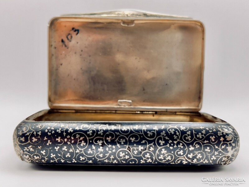 Niello-decorated antique silver snuff box / snuff box / cigarette case / tobacco holder