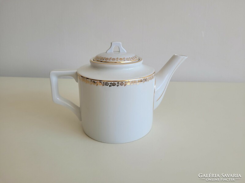 Old Zsolnay porcelain jug large 1.3 Liter spout white art deco teapot with shield seal