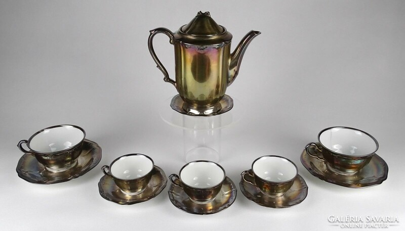 1N051 old heavily silvered Bavarian porcelain coffee and tea set