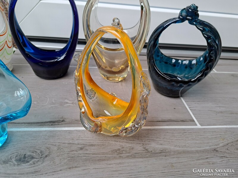 Gyönyörű  Bohemia Muránói  vegyes cseh üveg díszkosár kosár színes dísz kék Gyűjtői Frantisek Zemek
