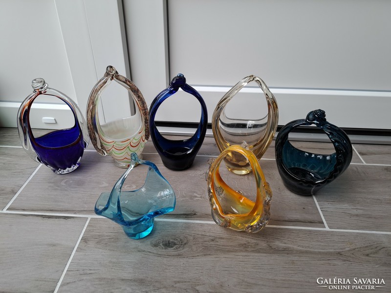 Gyönyörű  Bohemia Muránói  vegyes cseh üveg díszkosár kosár színes dísz kék Gyűjtői Frantisek Zemek