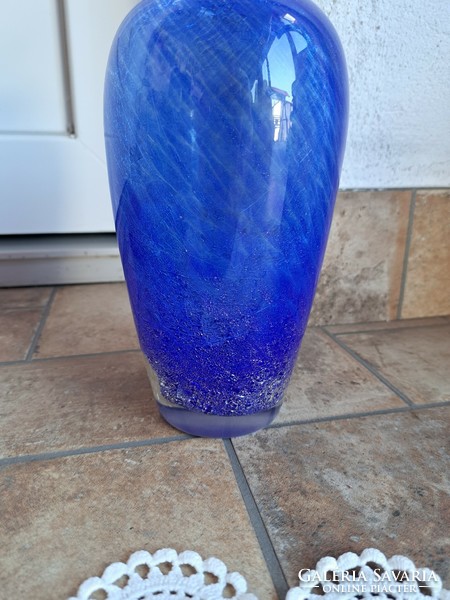 Ritka kék repesztett Fátyolüveg fátyol karcagi berekfürdői üveg váza Gyűjtői