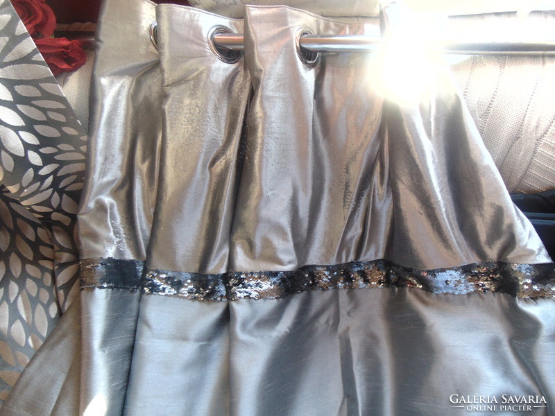 Gray velvet and polyester silk curtains with sequin trim
