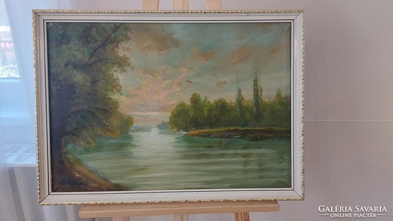 (K) Károly buka landscape painting with river 68x49 cm with frame