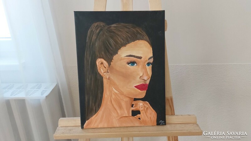 (K) Női portréfestmény festmény 30x40 cm