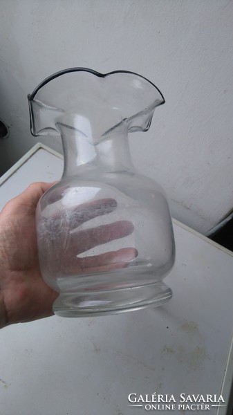 Fodros kétrétegű szecessziós  jelzett német,vagy holland  fújt üveg váza -hibátlan_19 cm