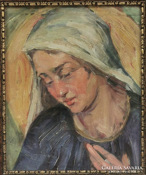 20-as évek art decos stílusú egyedi technikával festett Imádkozó női portré