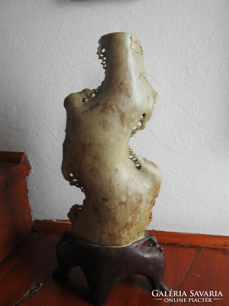 Antique grease stone statue vase - richly carved