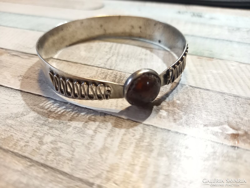 Antique silver bracelet with amber