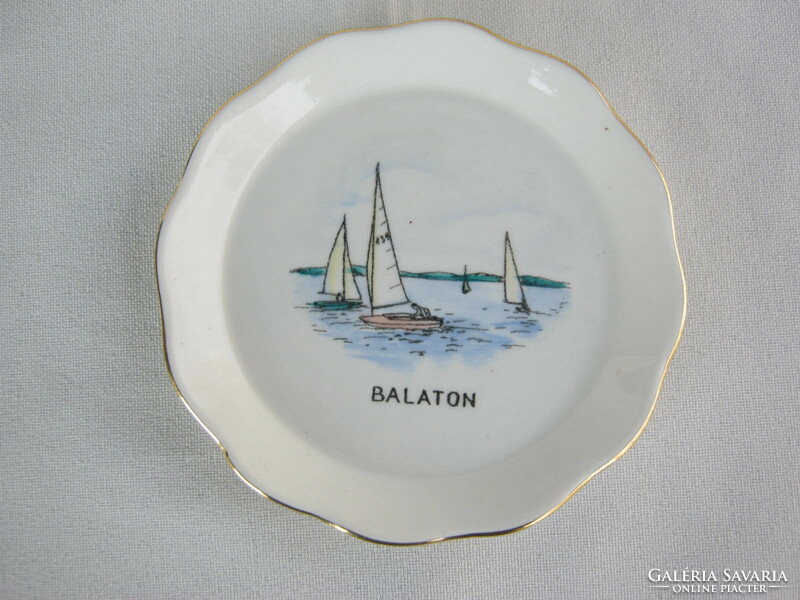 Aquincum porcelain bowl with a Balaton souvenir sailing ship