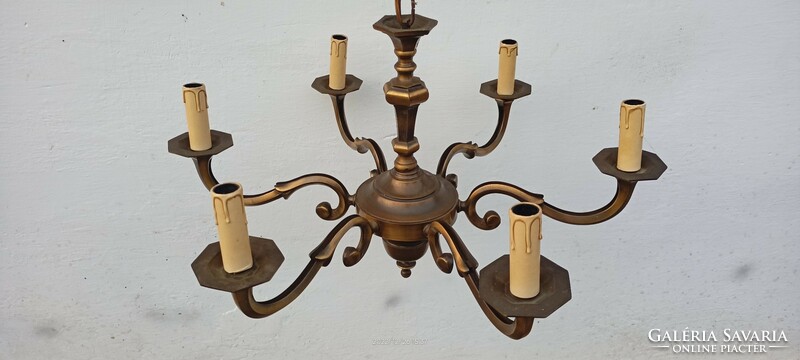Six-branch bronze chandelier for sale.