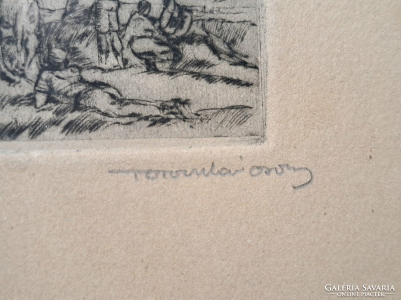 Oszvald Toroczkai (1884-1951): resting comedians - etching