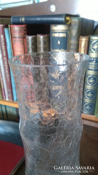 Retro broken glass (craclee glas) bamboo-form vase - Austrians? 25Cm high 9 cm in diameter