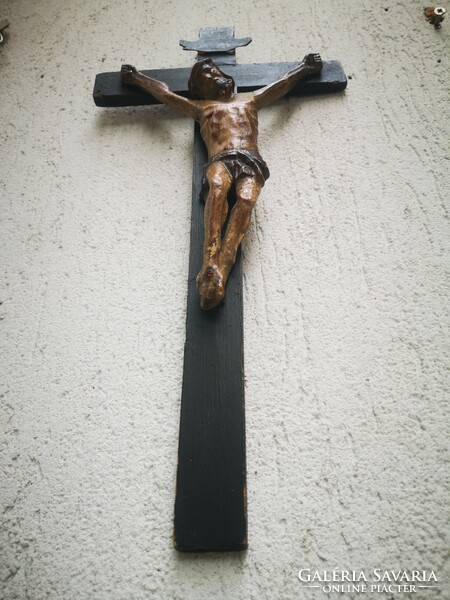 Antik gyönyörű kézi festett Korpusz, Kereszt Jézus Krisztus feszület kézzel faragott vallási műtárgy