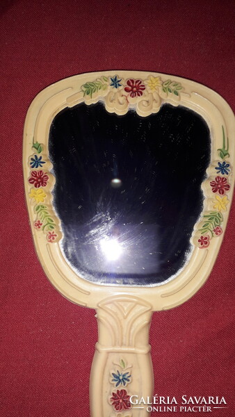 Régi bakelit virágos hercegnős nyeles kézi tükör nagyon szép állapotban 17 cm képek szerint