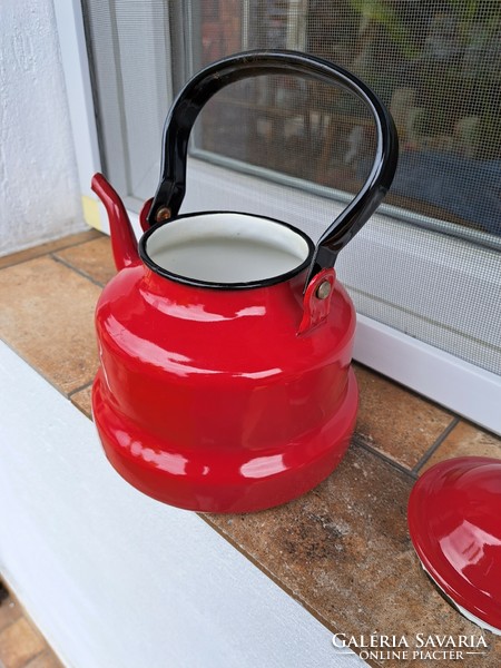 Kb 1. 5  literes zománcos zománcozott piros, bordó teáskanna teafőző hagyaték régiség nosztalgia
