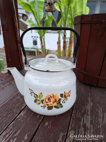 Enameled 3 liter rose teapot teapot, nostalgia, rustic decoration for decoration