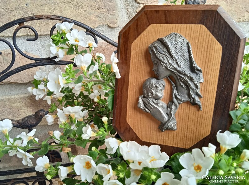 Mária kis Jézussal fa lapon, ón kép