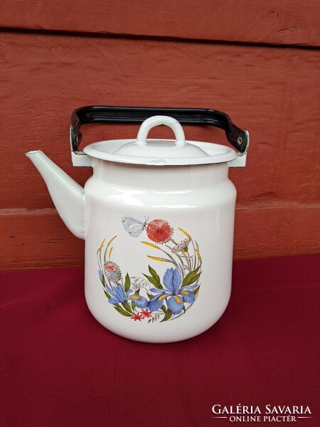 Enameled 3-liter floral teapot teapot, nostalgia, rustic decoration for decoration