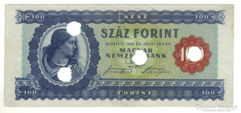 100 forint 1946 hivatalosan érvénytelenített 2.