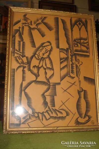 Molnár c. Paul praying woman, charcoal drawing
