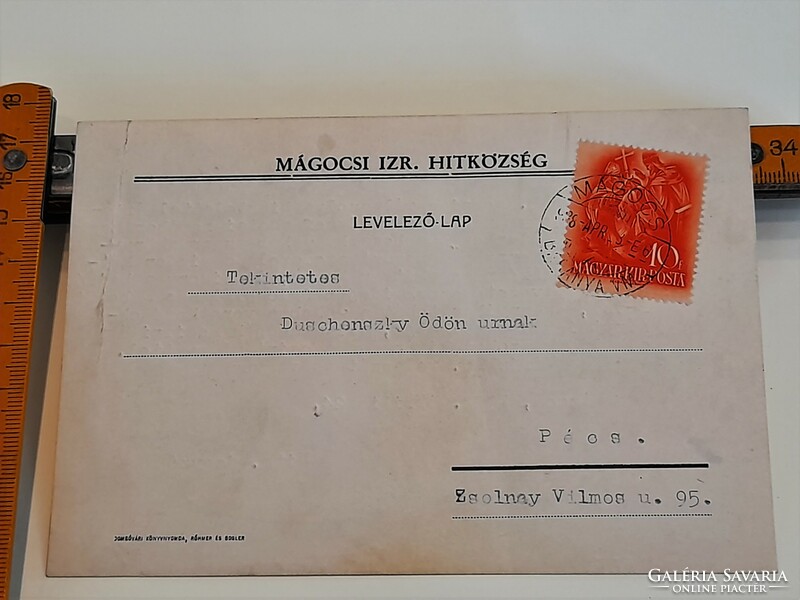 Judaica: Mágocsi izr. Religious community letterhead, 1938.