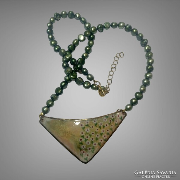 Fire enamel necklace with flower decoration (custom, handmade)
