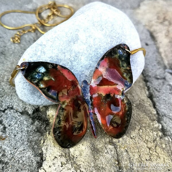 Fire Enamel Butterfly Pendant Necklace (Unique, Handmade, New)