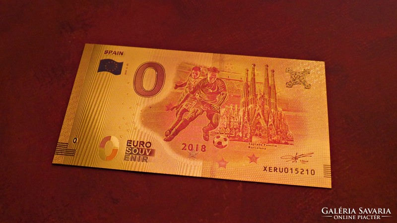 Gold-plated 0 euro souvenir banknote commemorating the 2018 soccer eub - Spain