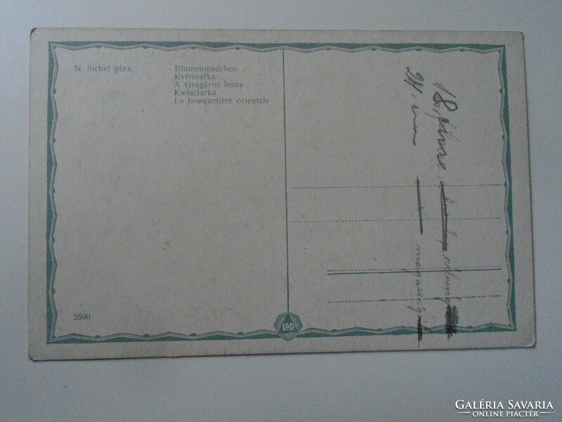 D195431   Régi képeslap - Sichel -  Virágárus lány -1910's