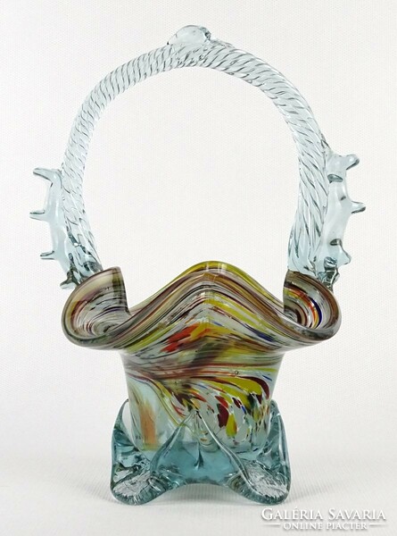 1N081 mid century blown glass bohemia artistic glass basket 18.5 Cm