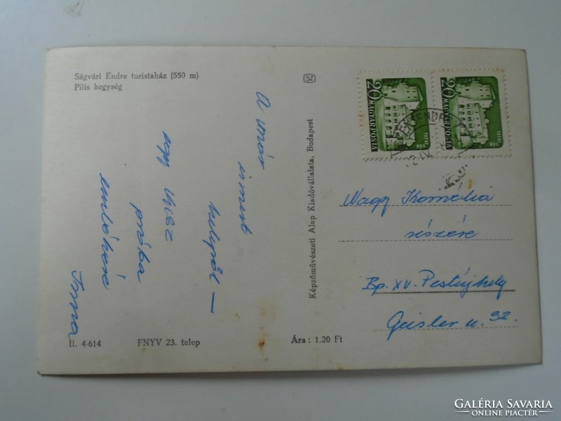 D195380  Régi képeslap  PILIS-  Ságvári Endre turistaház  -síelők  -1961  Szentendre bélyegzés