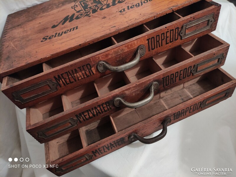 Antique mezvater torpedo knitting shop 3-drawer wooden box cabinet sewing box thread holder