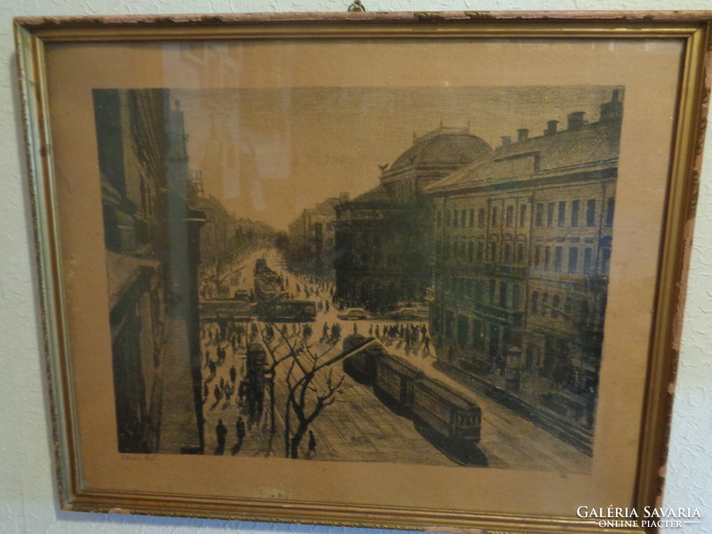 ÉK Sándor  rézkarc  :   A Lenin kőrút    , 48 x 27  cm  , rámával  62 x 50 cm  ( 5 )