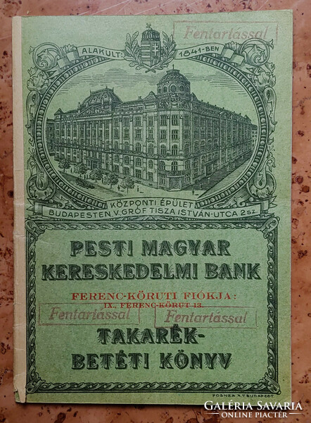Pesti Magyar Kereskedelmi Bank takarékbetétkönyv 1940-ből