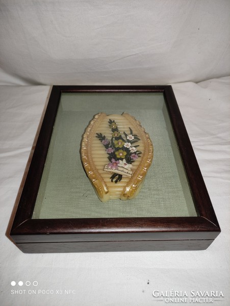 Antique old framed diorama behind glass wax bouquet monastery work nun work good large size