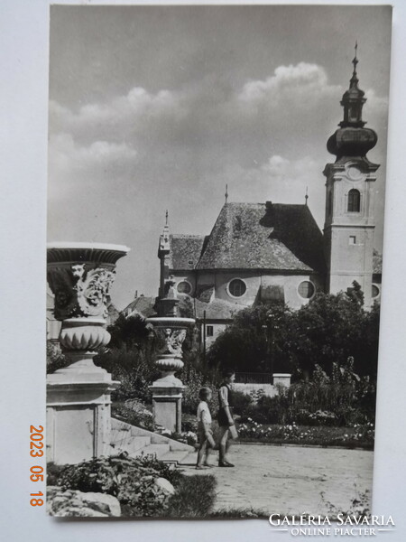 Old postcard: Győr, Carmelite church (1958)