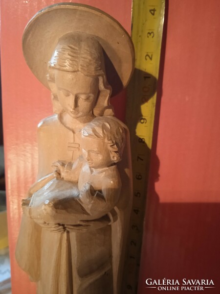 Mary with her child carved from wood