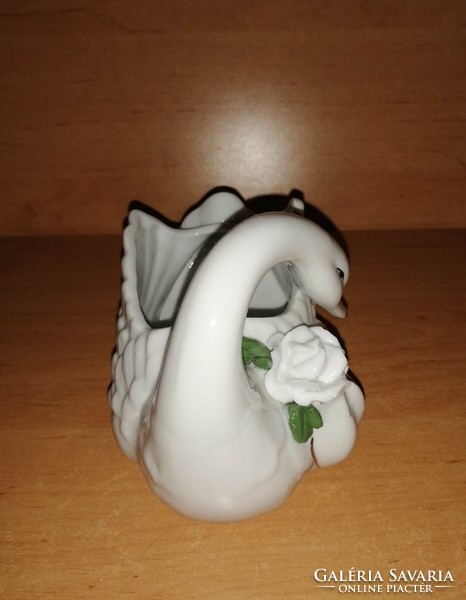 Glazed porcelain swan kaspó candy offering figure sculpture 14 cm long (asz)