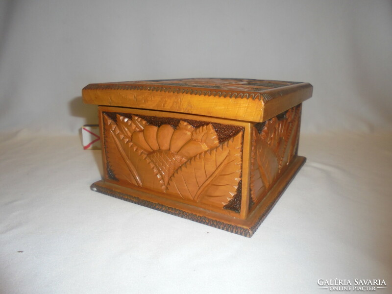 Vintage carved wooden box - unique handwork decorated on all sides - 1980