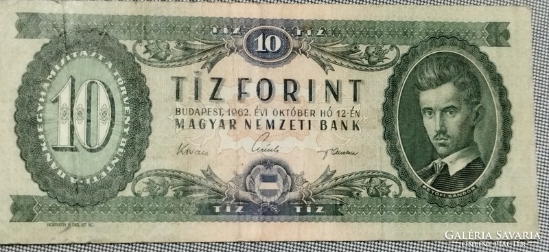 1962es magyar népköztársaság 10 forint bankjegy vf tartásban